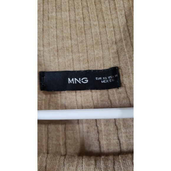 MNG Mango Perkins Neck Ribbed Knit Dress Brown Women’s 10 XL Midi Fall - Picture 6 of 10